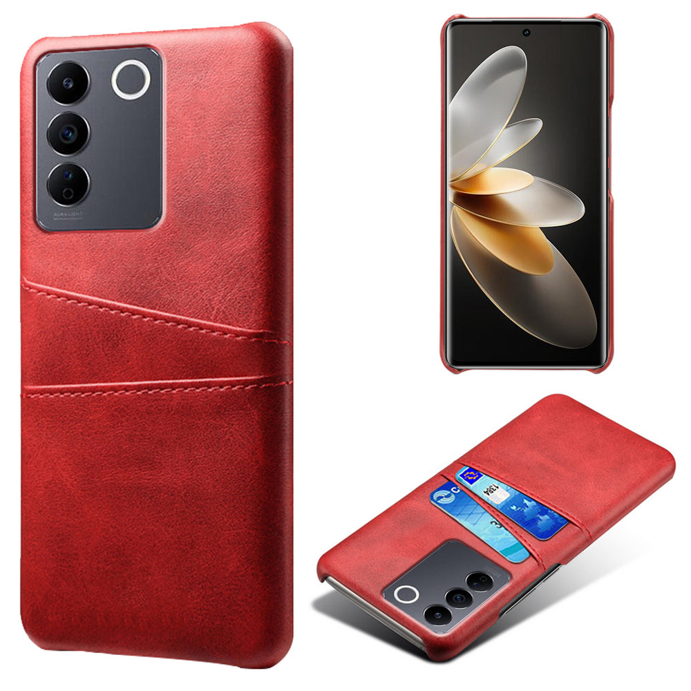Leather Coated PC Phone Cover for vivo S16e 5G , Dual Card Slots Protective Phone Case