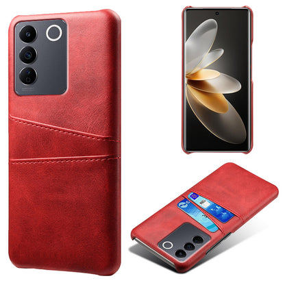 Leather Coated PC Phone Cover for vivo S16e 5G , Dual Card Slots Protective Phone Case