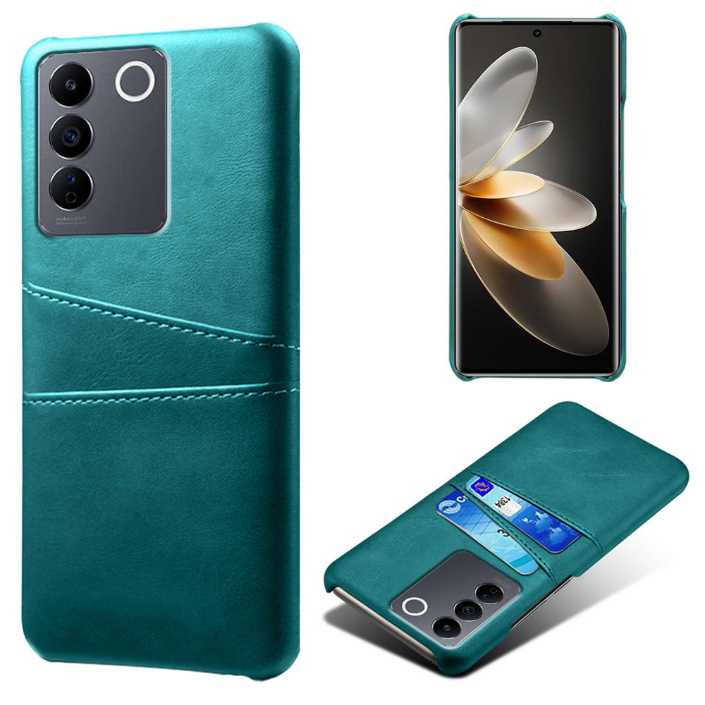 Leather Coated PC Phone Cover for vivo S16e 5G , Dual Card Slots Protective Phone Case