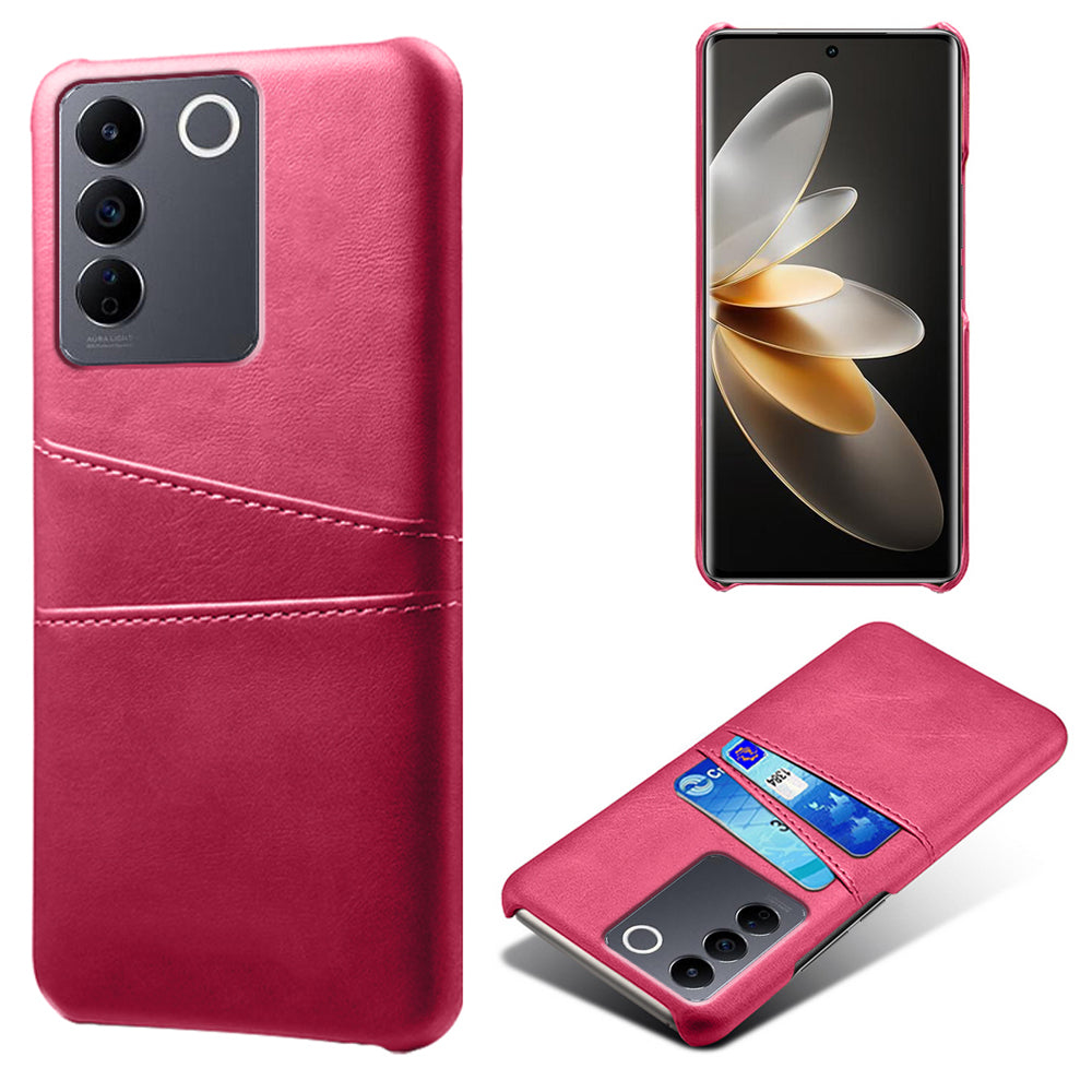 Leather Coated PC Phone Cover for vivo S16e 5G , Dual Card Slots Protective Phone Case