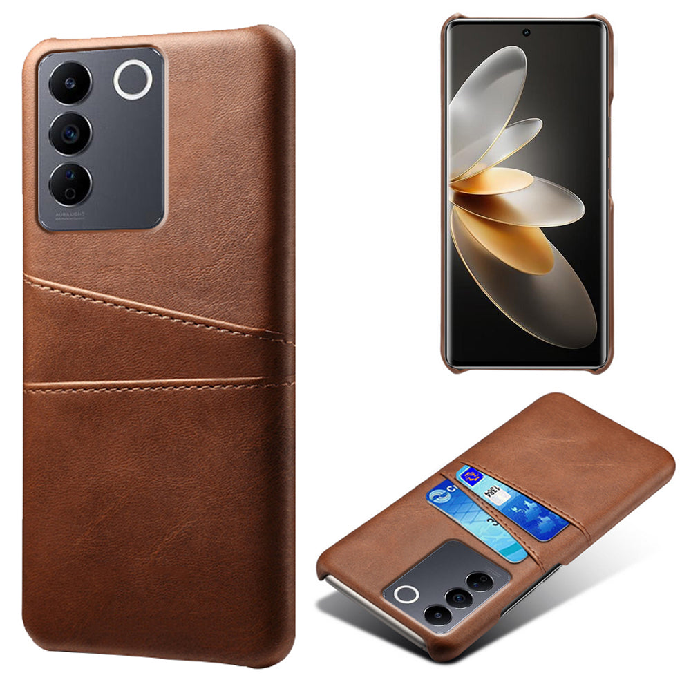 Leather Coated PC Phone Cover for vivo S16e 5G , Dual Card Slots Protective Phone Case