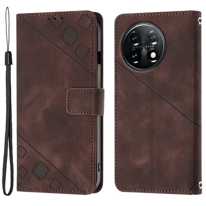 PT005 YB Imprinting Series-6 Leather Case for OnePlus 11 5G Wallet Stand Protective Phone Cover