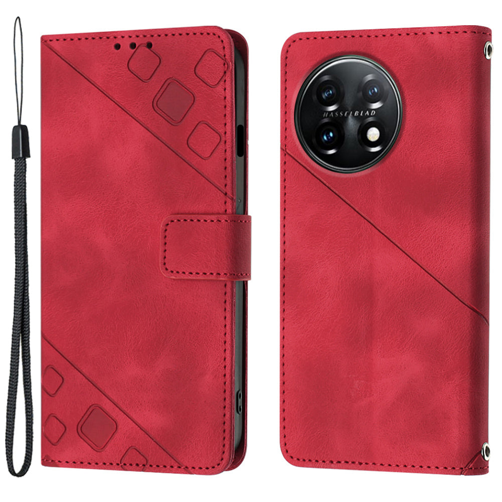 PT005 YB Imprinting Series-6 Leather Case for OnePlus 11 5G Wallet Stand Protective Phone Cover