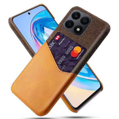 For Honor X8a 4G PU Leather+PC Protective Back Shell Cloth Texture Phone Case with Card Slot