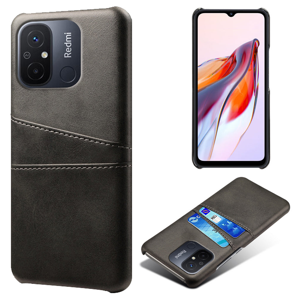 For Xiaomi Redmi 12C 4G Leather Coated PC Phone Case Dual Card Slots Smartphone Cover