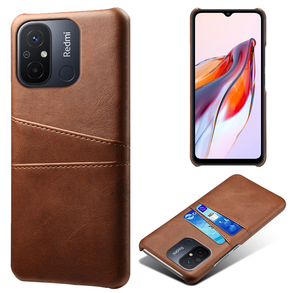 For Xiaomi Redmi 12C 4G Leather Coated PC Phone Case Dual Card Slots Smartphone Cover