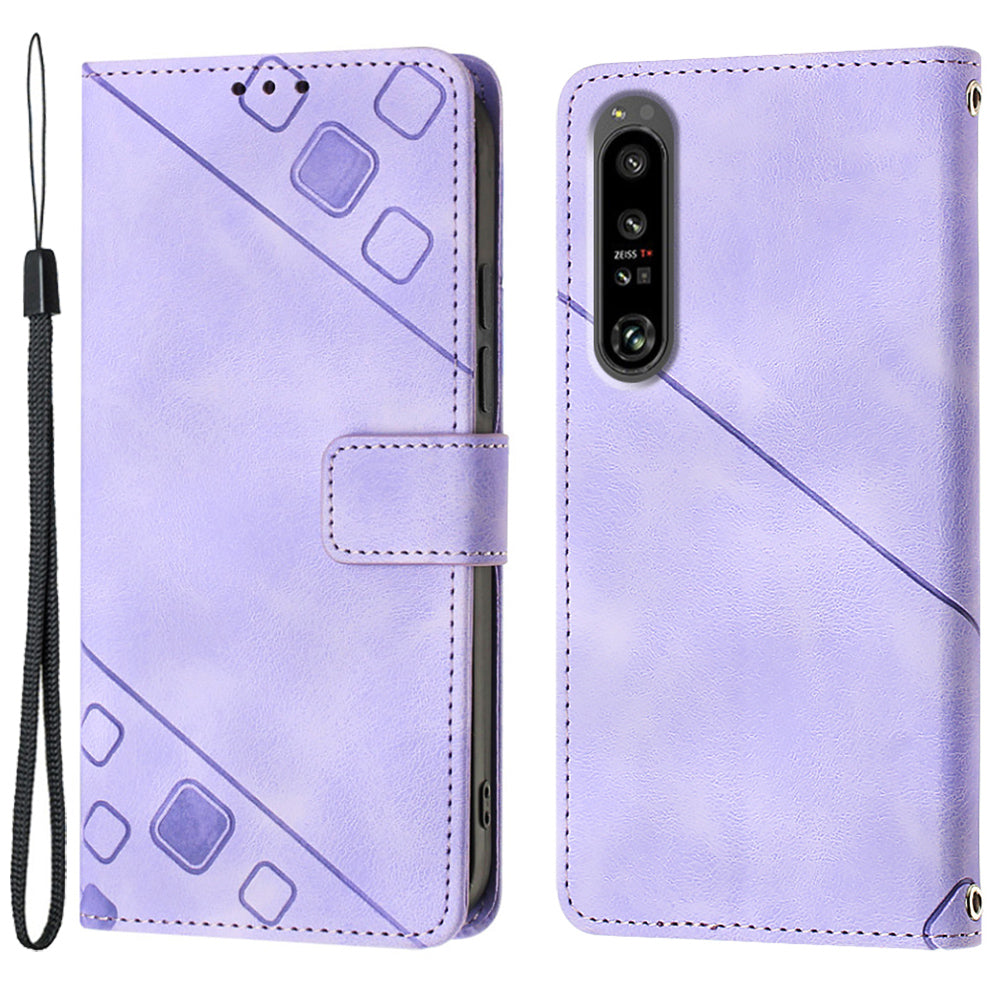 PT005 YB Imprinting Series-6 for Sony Xperia 1 IV 5G Stand Phone Cover Wallet PU Leather Phone Case