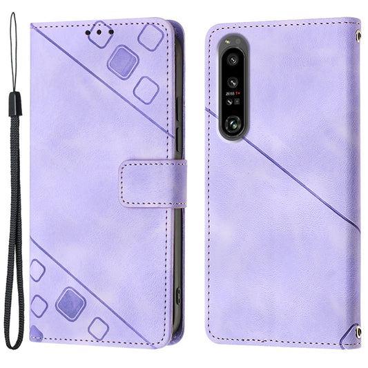 PT005 YB Imprinting Series-6 for Sony Xperia 1 IV 5G Stand Phone Cover Wallet PU Leather Phone Case
