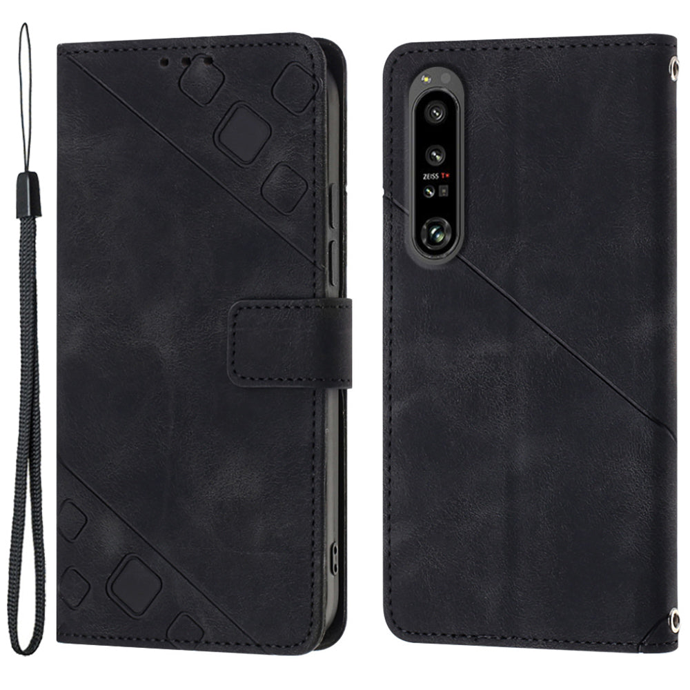 PT005 YB Imprinting Series-6 for Sony Xperia 1 IV 5G Stand Phone Cover Wallet PU Leather Phone Case