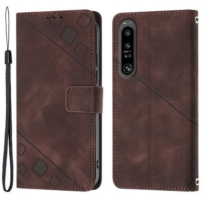 PT005 YB Imprinting Series-6 for Sony Xperia 1 IV 5G Stand Phone Cover Wallet PU Leather Phone Case