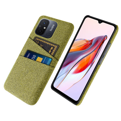 Dual Card Slots Cloth Texture Phone Case for Xiaomi Redmi 12C 4G , Hard PC Protective Phone Cover