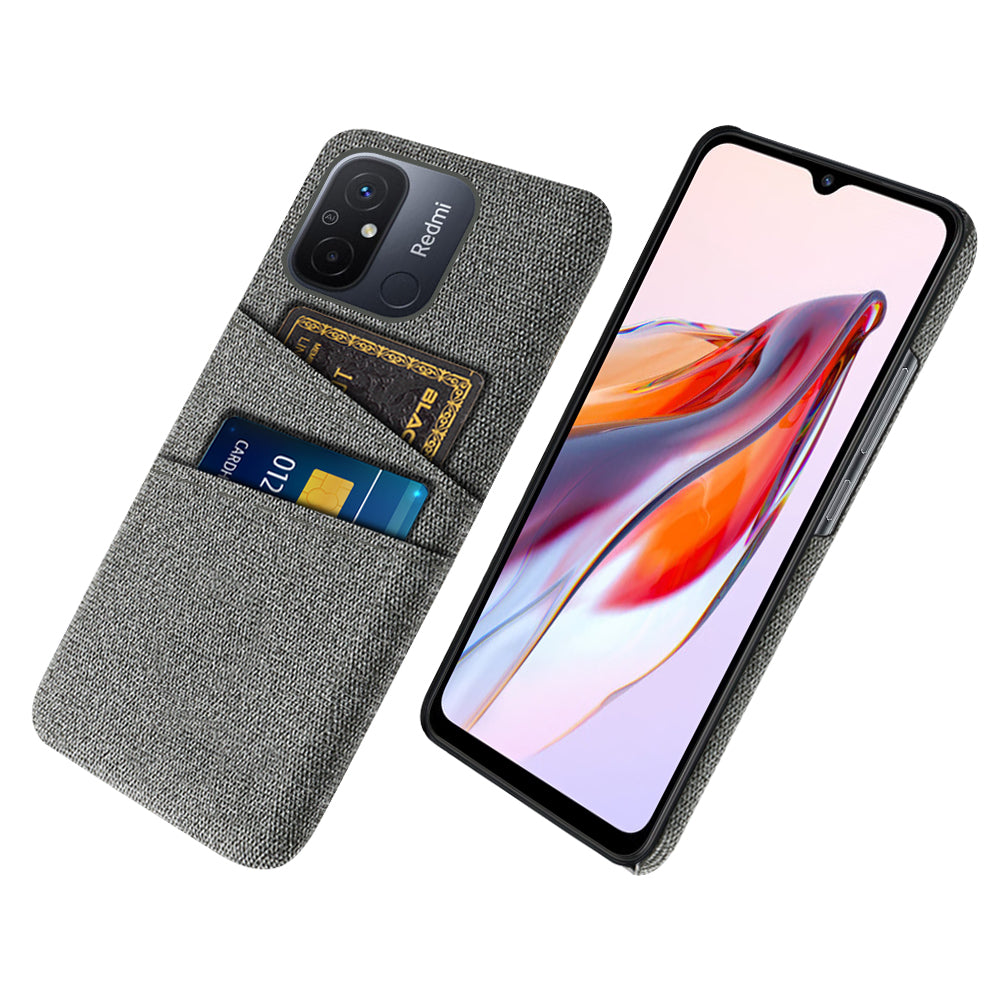 Dual Card Slots Cloth Texture Phone Case for Xiaomi Redmi 12C 4G , Hard PC Protective Phone Cover