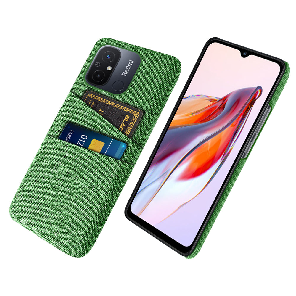 Dual Card Slots Cloth Texture Phone Case for Xiaomi Redmi 12C 4G , Hard PC Protective Phone Cover