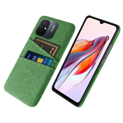 Dual Card Slots Cloth Texture Phone Case for Xiaomi Redmi 12C 4G , Hard PC Protective Phone Cover