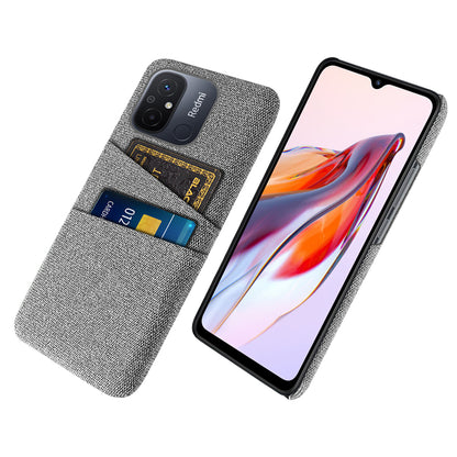 Dual Card Slots Cloth Texture Phone Case for Xiaomi Redmi 12C 4G , Hard PC Protective Phone Cover