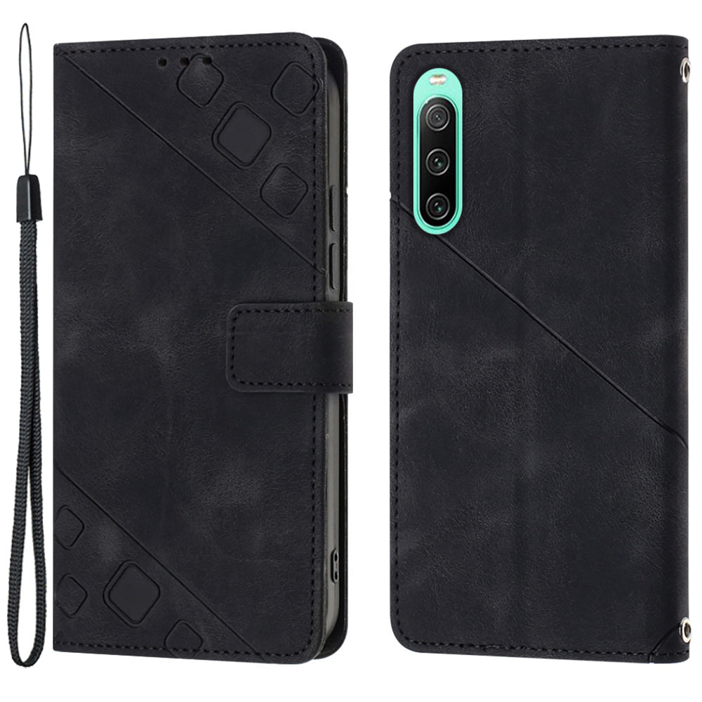 PT005 YB Imprinting Series-6 for Sony Xperia 10 IV 5G Leather Phone Case Cell Phone Cover with Wallet Stand