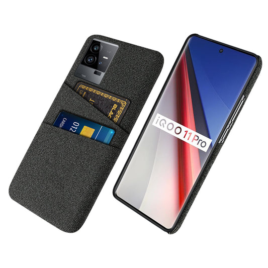 For vivo iQOO 11 Pro 5G Cloth Texture Phone Case Dual Card Slots Holder Hard PC Phone Cover