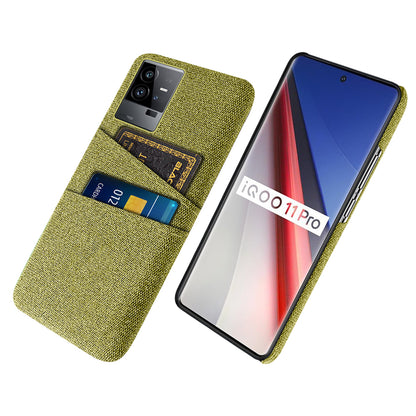 For vivo iQOO 11 Pro 5G Cloth Texture Phone Case Dual Card Slots Holder Hard PC Phone Cover