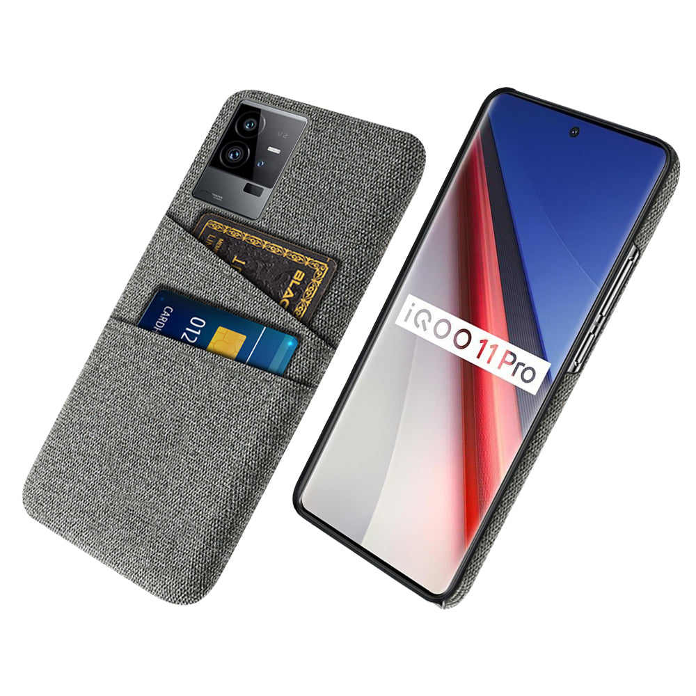 For vivo iQOO 11 Pro 5G Cloth Texture Phone Case Dual Card Slots Holder Hard PC Phone Cover
