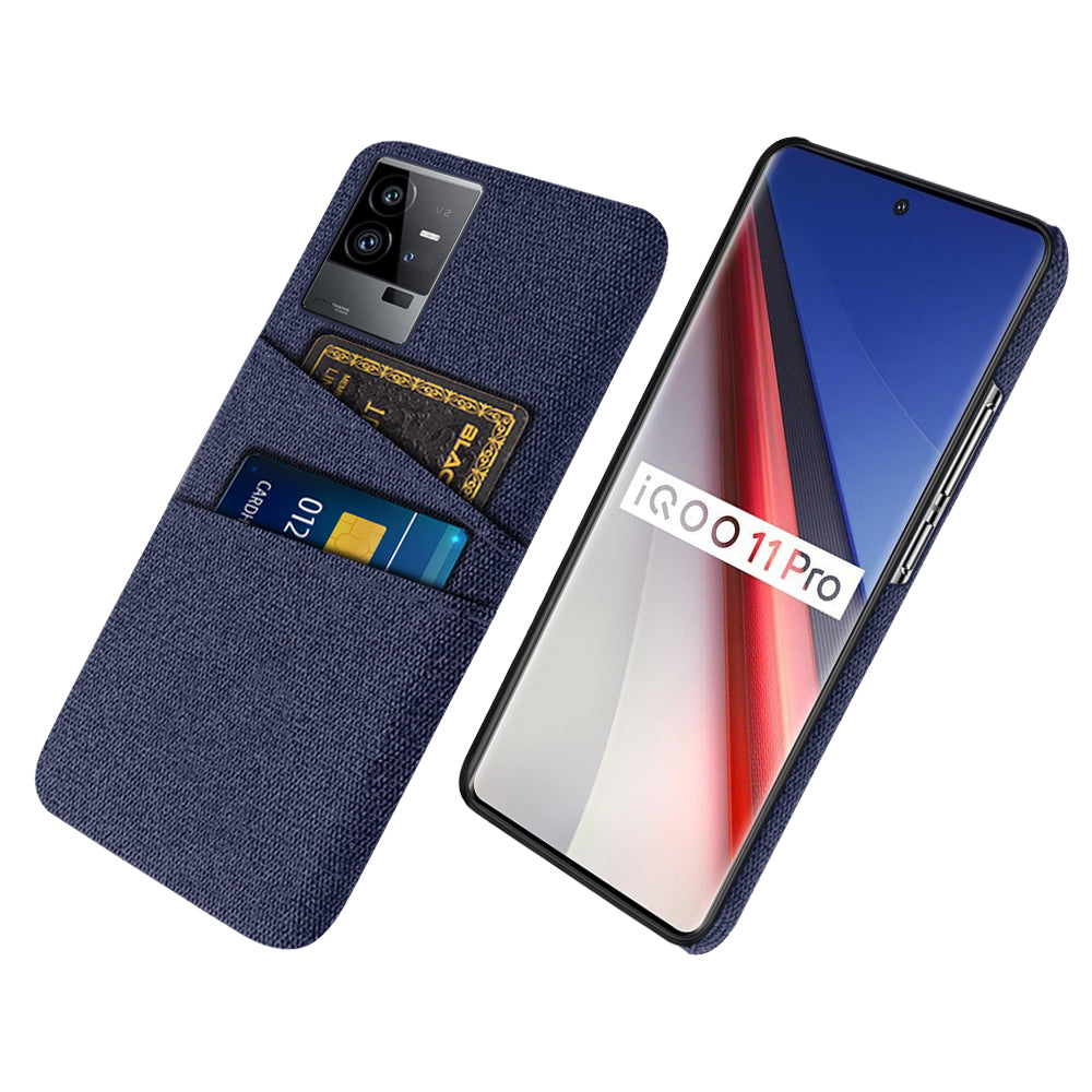 For vivo iQOO 11 Pro 5G Cloth Texture Phone Case Dual Card Slots Holder Hard PC Phone Cover
