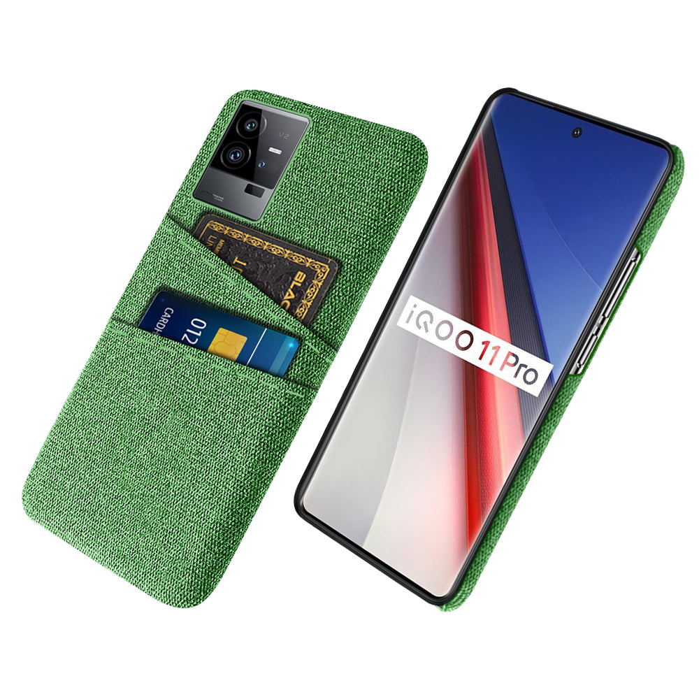 For vivo iQOO 11 Pro 5G Cloth Texture Phone Case Dual Card Slots Holder Hard PC Phone Cover