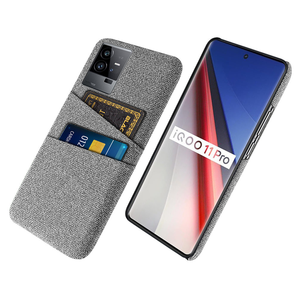 For vivo iQOO 11 Pro 5G Cloth Texture Phone Case Dual Card Slots Holder Hard PC Phone Cover