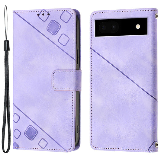 PT005 YB Imprinting Series-6 for Google Pixel 7a Skin-friendly Protective Phone Case Flip Leather Wallet Cover with Stand