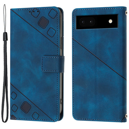 PT005 YB Imprinting Series-6 for Google Pixel 7a Skin-friendly Protective Phone Case Flip Leather Wallet Cover with Stand