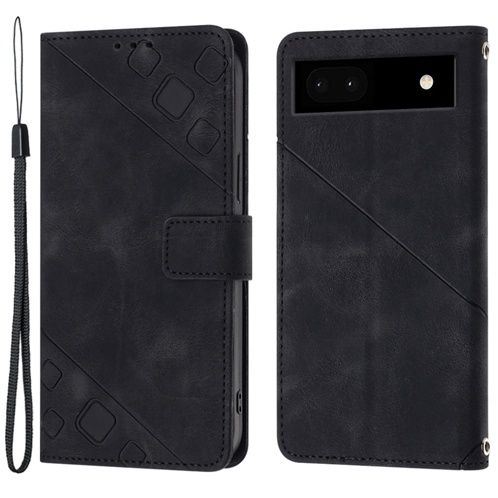 PT005 YB Imprinting Series-6 for Google Pixel 7a Skin-friendly Protective Phone Case Flip Leather Wallet Cover with Stand