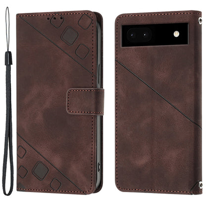 PT005 YB Imprinting Series-6 for Google Pixel 7a Skin-friendly Protective Phone Case Flip Leather Wallet Cover with Stand