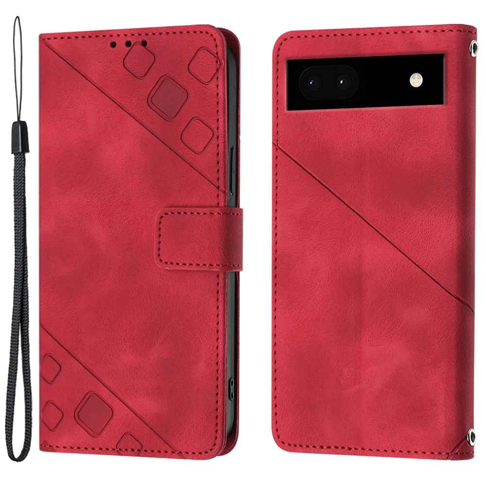 PT005 YB Imprinting Series-6 for Google Pixel 7a Skin-friendly Protective Phone Case Flip Leather Wallet Cover with Stand