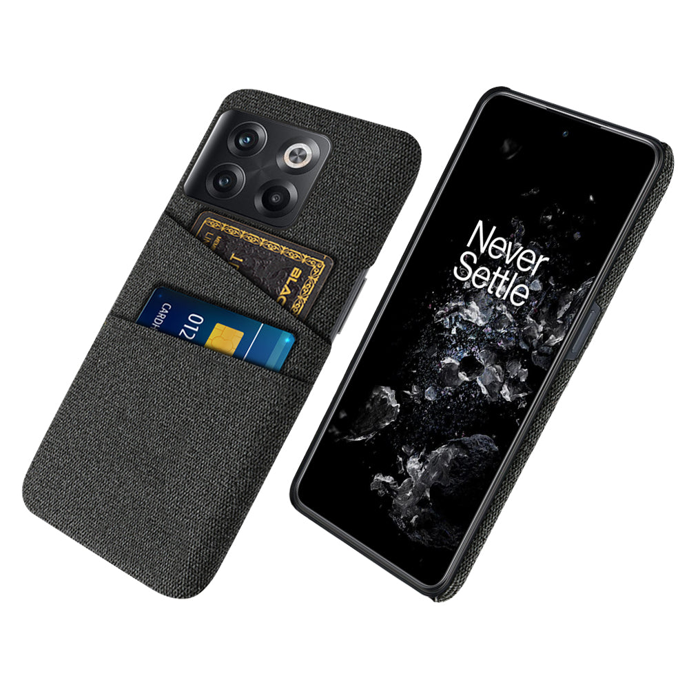 For OnePlus 10T 5G / Ace Pro 5G Hard PC Phone Case Dual Card Holder Cloth Texture Smartphone Phone Cover