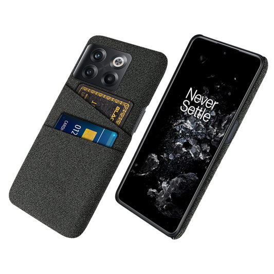 For OnePlus 10T 5G / Ace Pro 5G Hard PC Phone Case Dual Card Holder Cloth Texture Smartphone Phone Cover