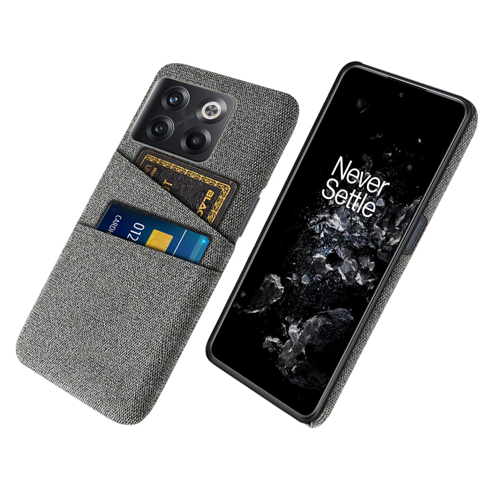 For OnePlus 10T 5G / Ace Pro 5G Hard PC Phone Case Dual Card Holder Cloth Texture Smartphone Phone Cover