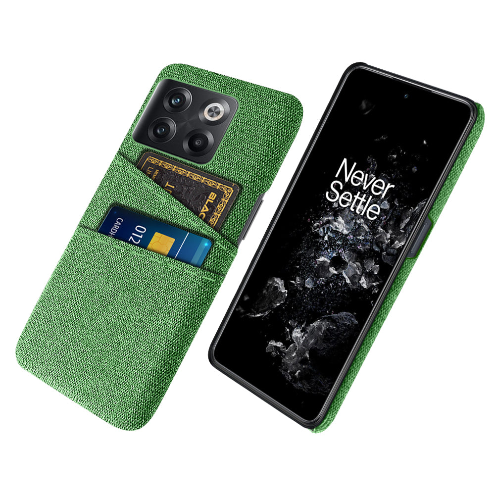 For OnePlus 10T 5G / Ace Pro 5G Hard PC Phone Case Dual Card Holder Cloth Texture Smartphone Phone Cover