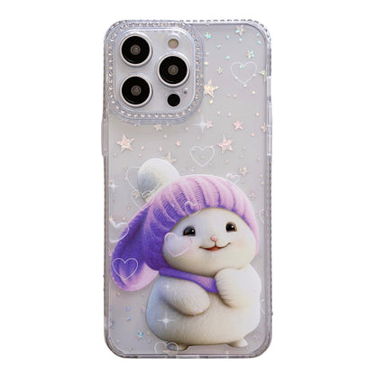 Cute Rabbit TPU Case for iPhone 14 Pro Max Anti-Drop Phone Cover Rhinestones Decorated Slim Case