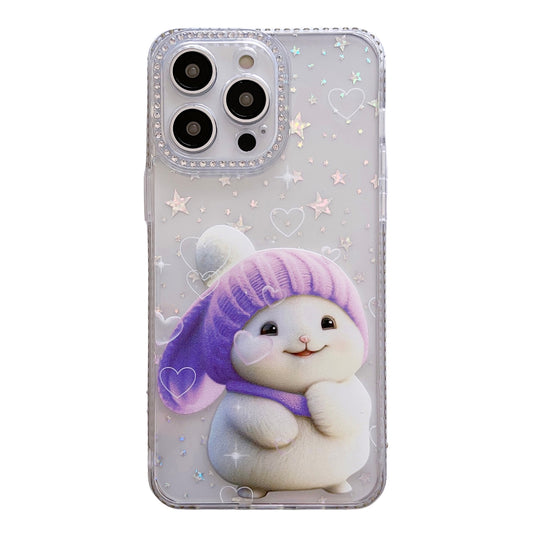 Cute Rabbit TPU Case for iPhone 14 Pro Max Anti-Drop Phone Cover Rhinestones Decorated Slim Case