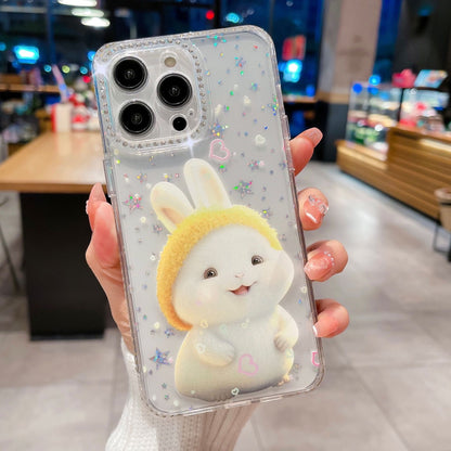 Cute Rabbit TPU Case for iPhone 14 Pro Max Anti-Drop Phone Cover Rhinestones Decorated Slim Case
