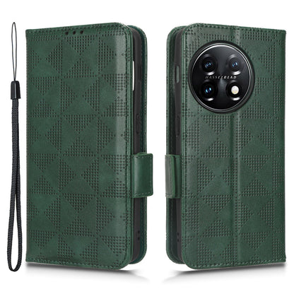 Flip Leather Phone Cover For OnePlus Ace 2 5G / 11R 5G , Wallet Stand Imprinted Triangle Pattern Phone Case