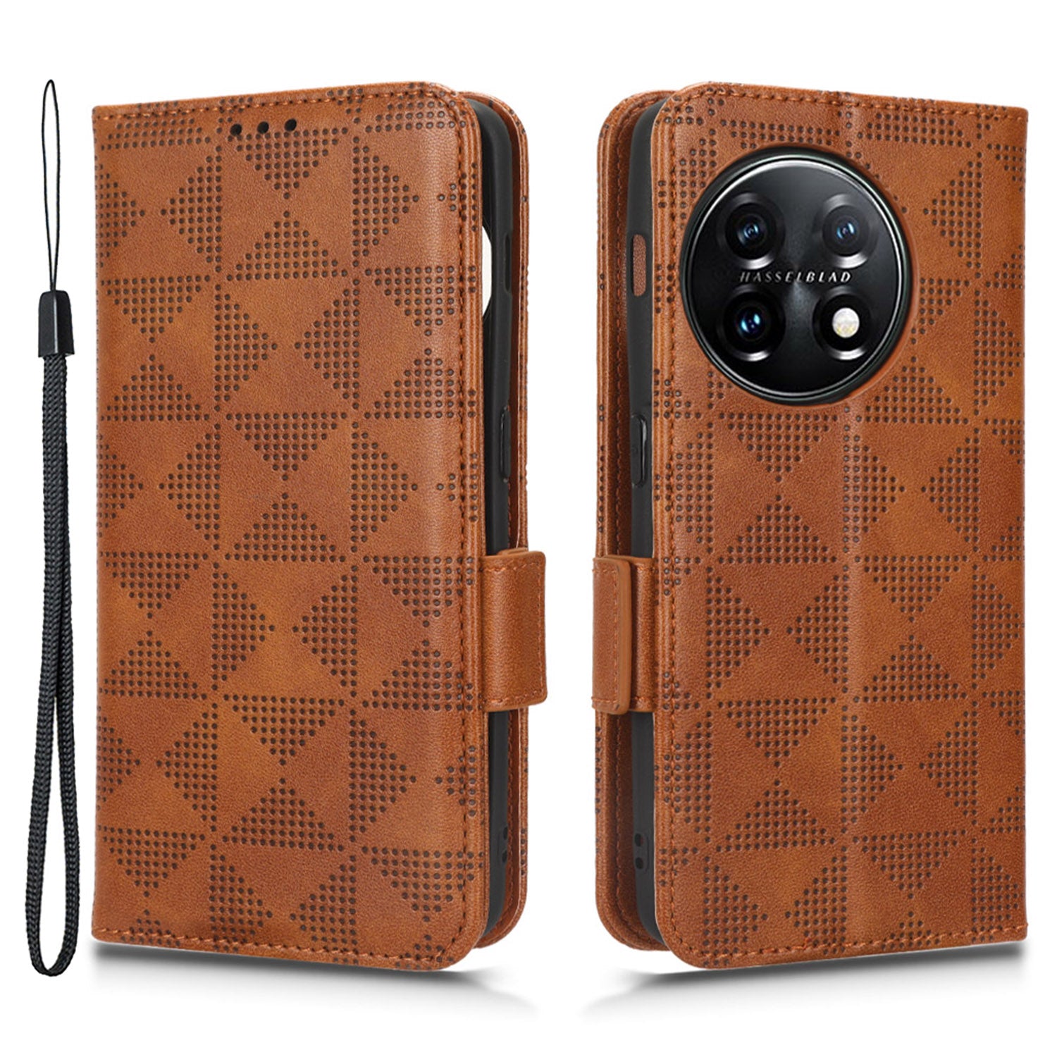 Flip Leather Phone Cover For OnePlus Ace 2 5G / 11R 5G , Wallet Stand Imprinted Triangle Pattern Phone Case