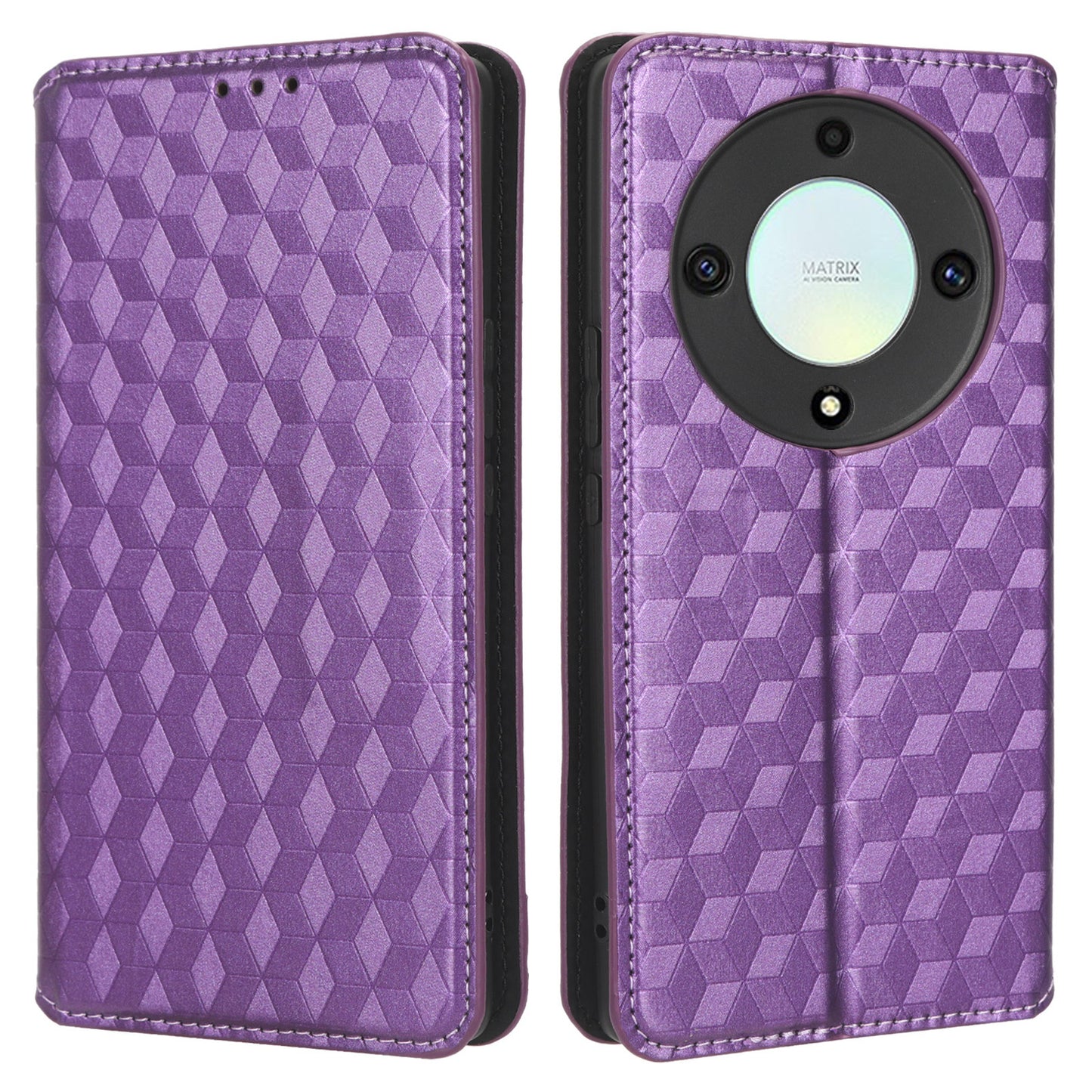 For Honor X9a 5G / X40 5G / Magic5 Lite 5G Phone Leather Case Wallet Stand Imprinted Rhombus Pattern Phone Cover
