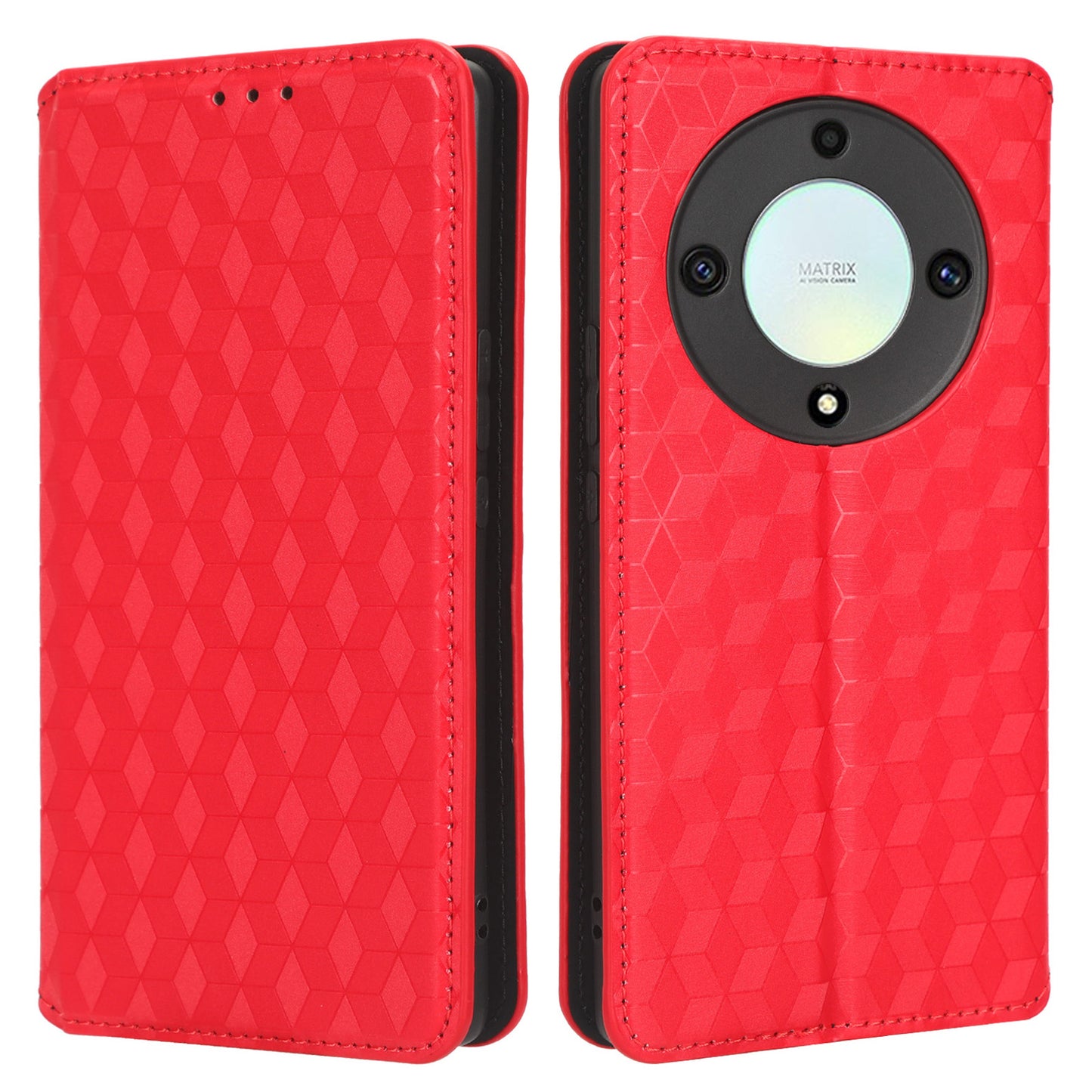 For Honor X9a 5G / X40 5G / Magic5 Lite 5G Phone Leather Case Wallet Stand Imprinted Rhombus Pattern Phone Cover