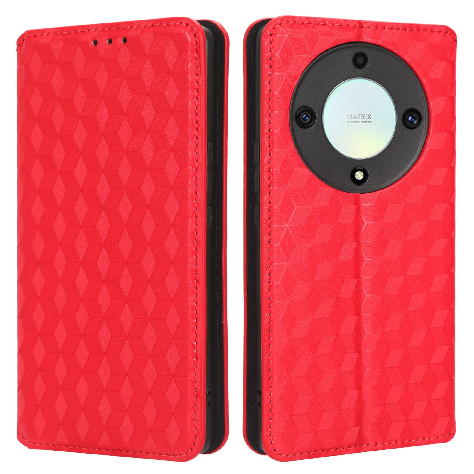 For Honor X9a 5G / X40 5G / Magic5 Lite 5G Phone Leather Case Wallet Stand Imprinted Rhombus Pattern Phone Cover