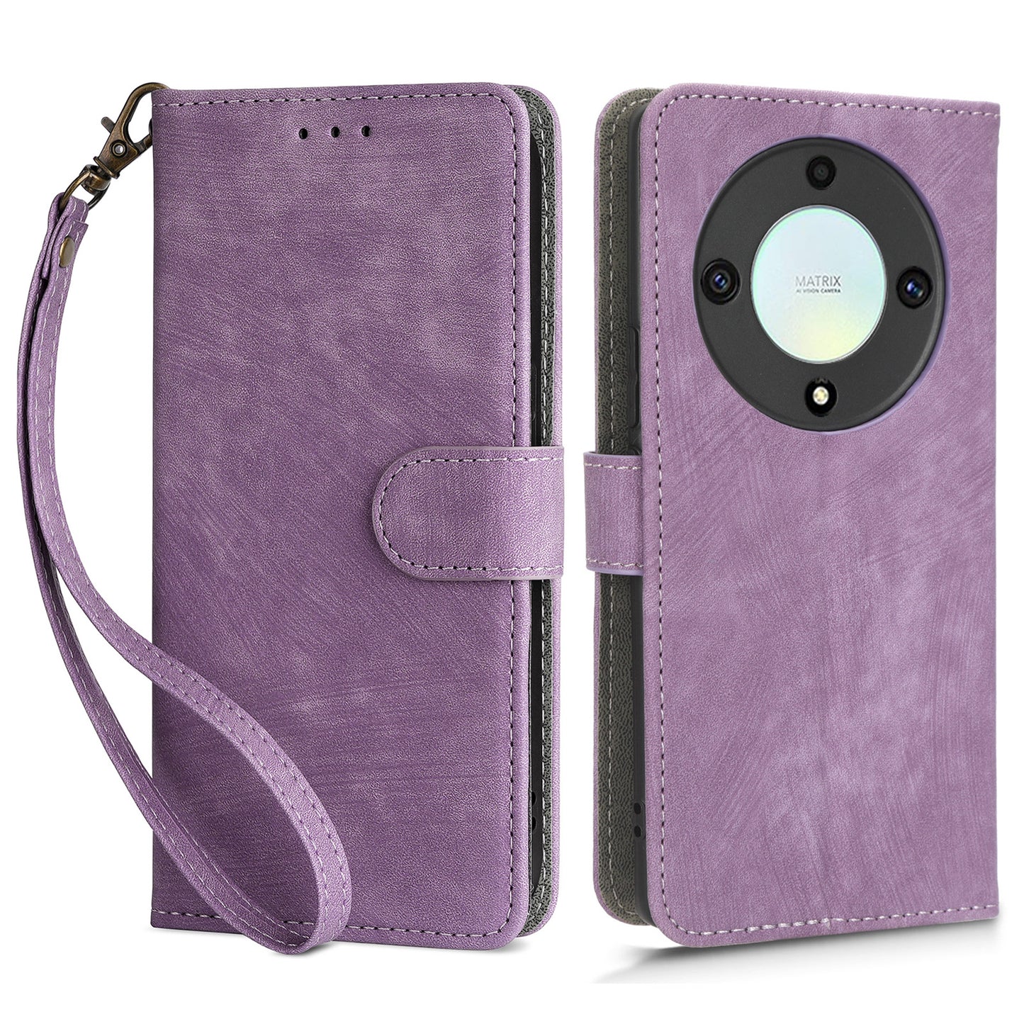 For Honor X9a 5G / X40 5G / Magic5 Lite 5G Phone Cover RFID Blocking Leather Wallet Stand Case with Strap