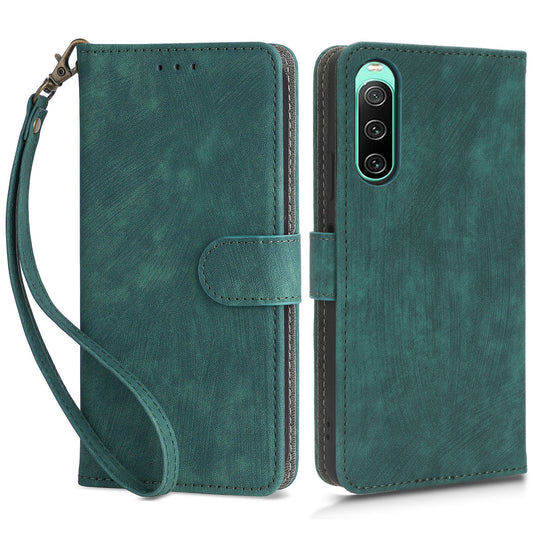 For Sony Xperia 10 IV 5G Phone Leather Case Stand Wallet RFID Blocking Phone Cover with Strap