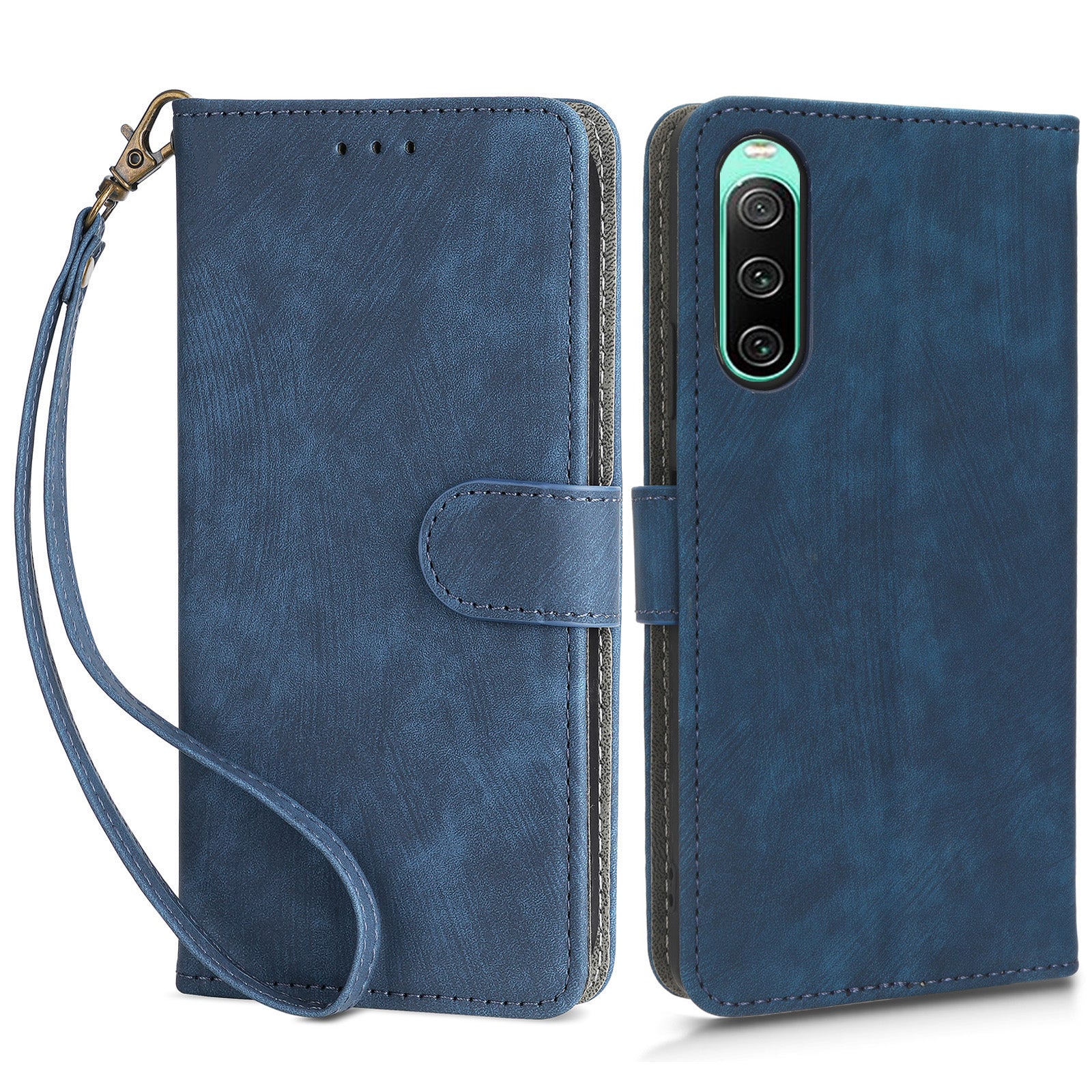 For Sony Xperia 10 IV 5G Phone Leather Case Stand Wallet RFID Blocking Phone Cover with Strap