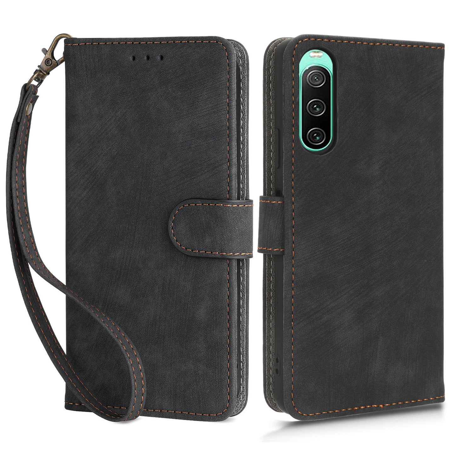 For Sony Xperia 10 IV 5G Phone Leather Case Stand Wallet RFID Blocking Phone Cover with Strap