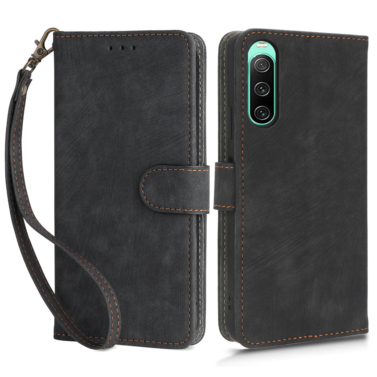 For Sony Xperia 10 IV 5G Phone Leather Case Stand Wallet RFID Blocking Phone Cover with Strap