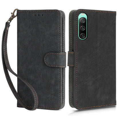 For Sony Xperia 10 IV 5G Phone Leather Case Stand Wallet RFID Blocking Phone Cover with Strap