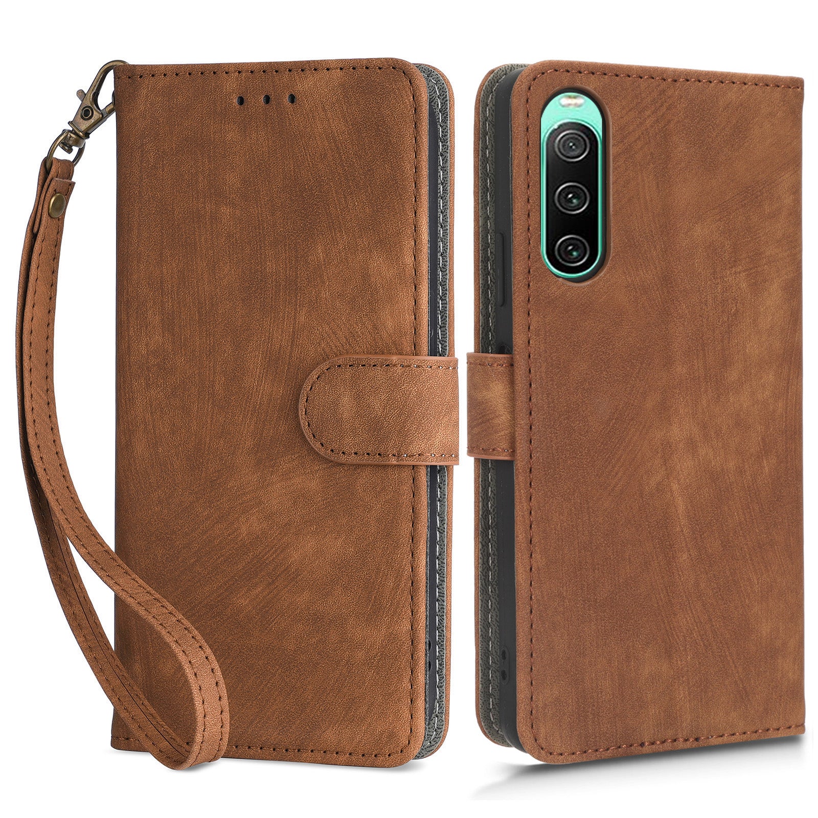 For Sony Xperia 10 IV 5G Phone Leather Case Stand Wallet RFID Blocking Phone Cover with Strap